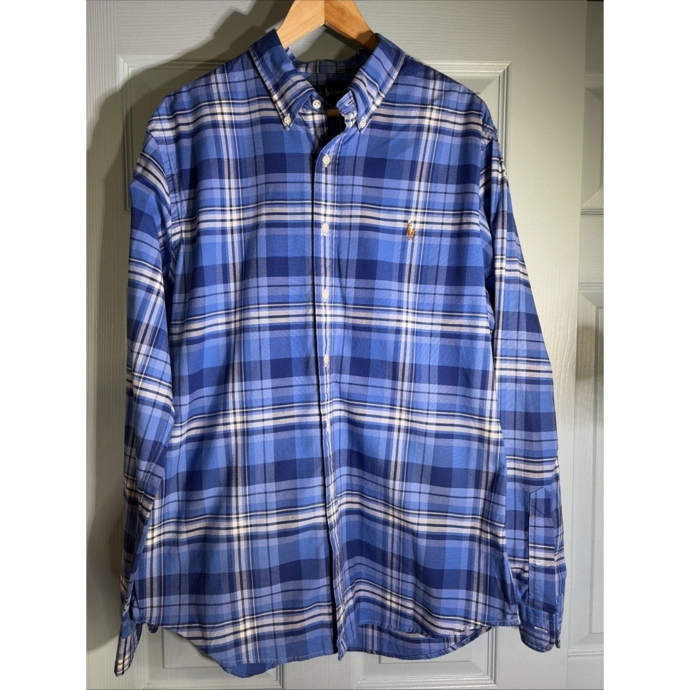 Polo Ralph Lauren- Slim Fit Oxford Blue Plaid Long Sleeve Button Down Shirt- XL